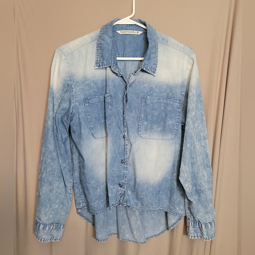 Denim inspired, long sleeve, button-down.  Size Large